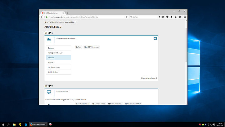 Capture d’écran de G DATA ActionCenter : ajoutez des mesures.