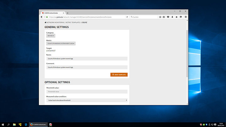Capture d’écran de G DATA ActionCenter : créez des modèles de mesure.
