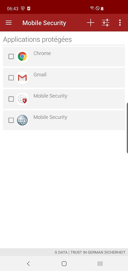 Capture d'écran G DATA Mobile Security Android – Application protégées